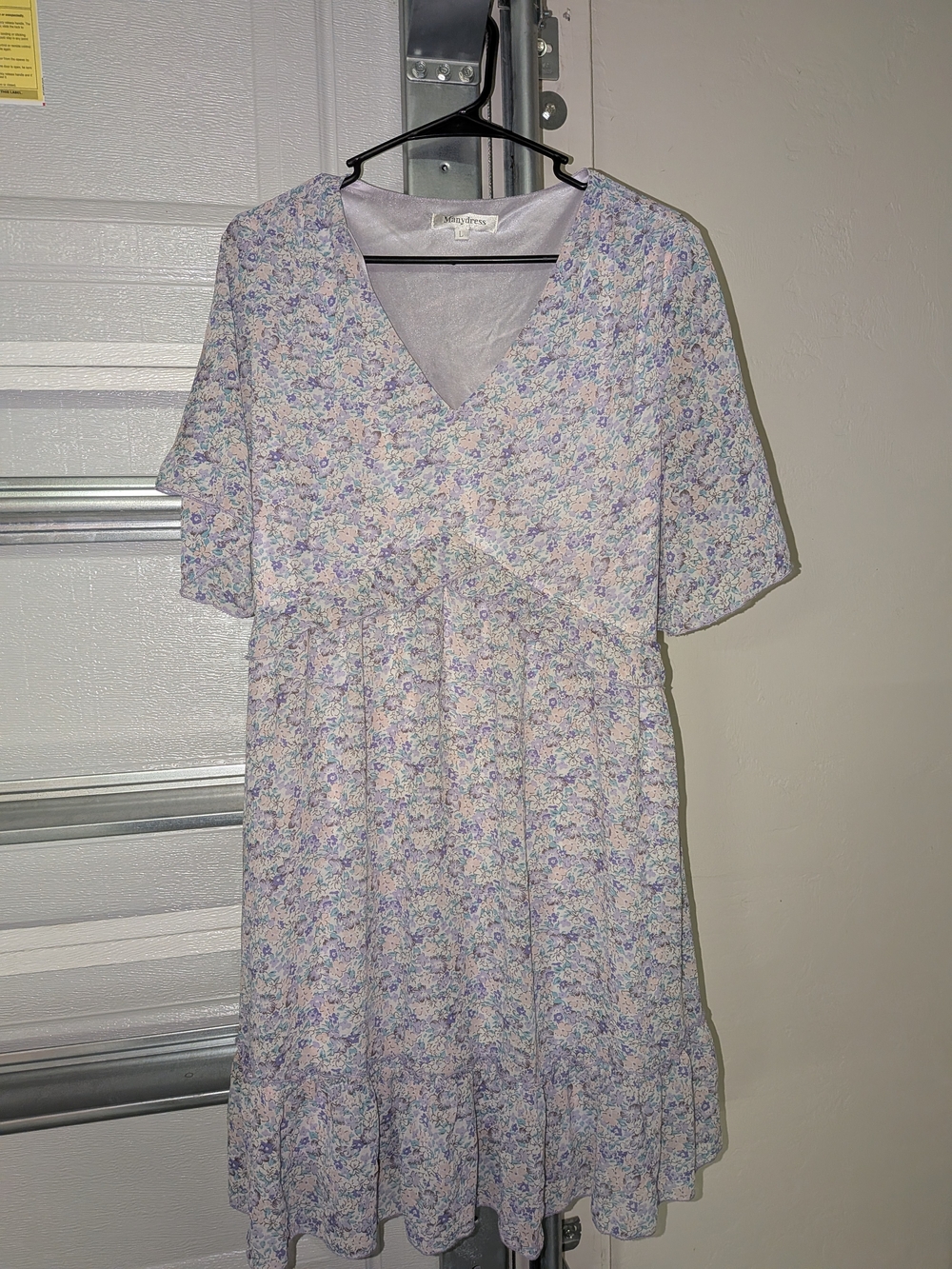 Light Lavender Floral Mini Dress with Wrap Bodice - Unbranded